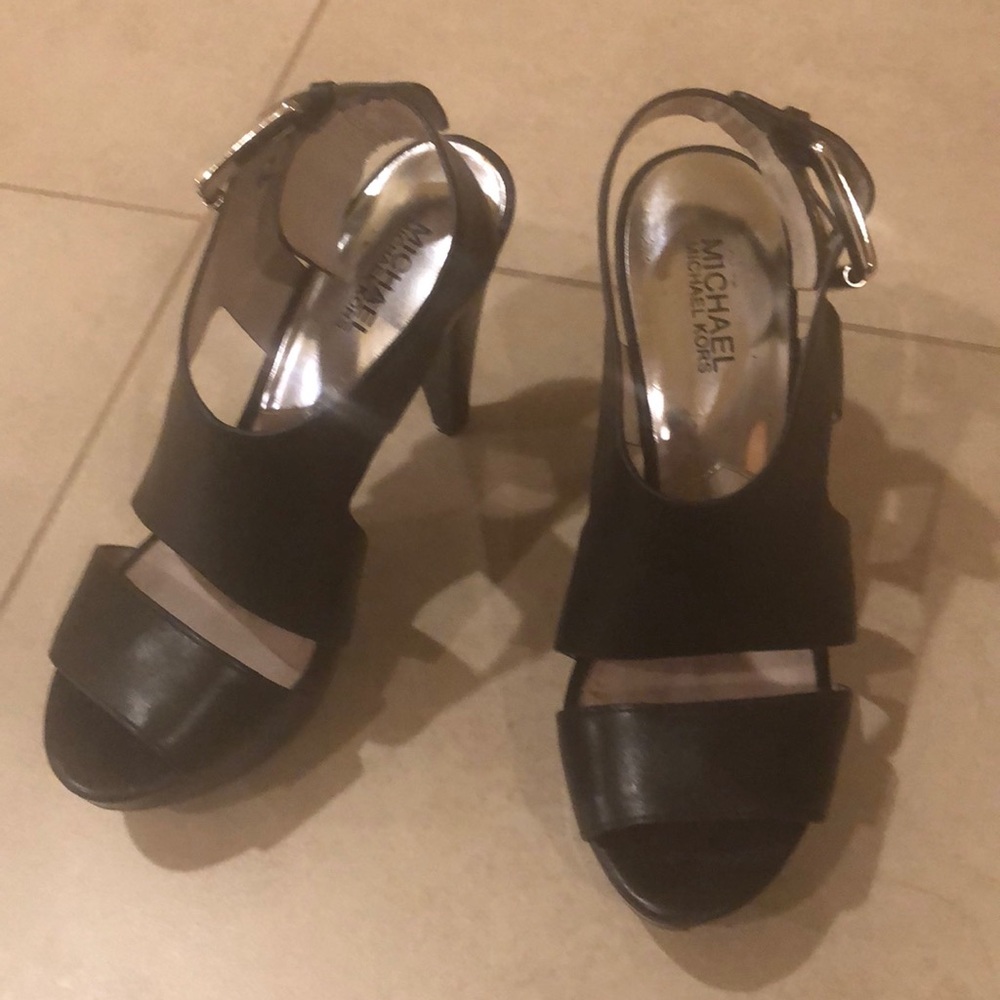 Michael Kors Platform Strappy Black Leather Heel